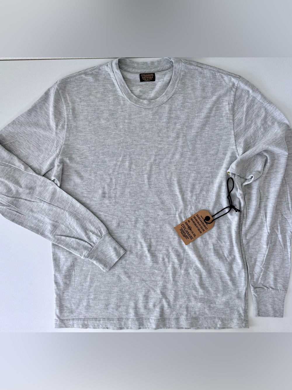 NWT Civilianaire Heather Gray Slub Cotton Long Sleeve Crewneck Shirt Men’s Small